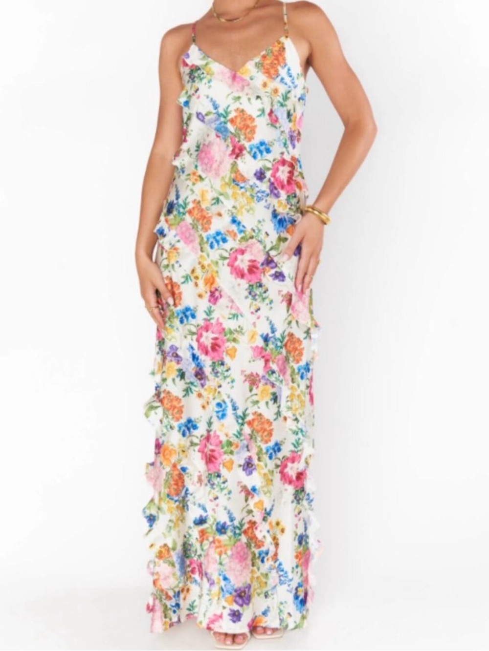 Show Me Your MuMu Romance Ruffle Dress in Ivory Botanical Floral New With Tags